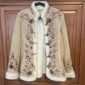Vintage St. John’s Bay Suede Floral Embroidery Jacket Sz L